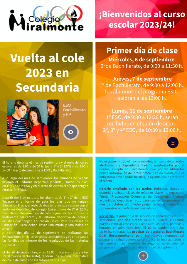 Bienvenida Secundaria 2023-24 - Colegio Miralmonte
