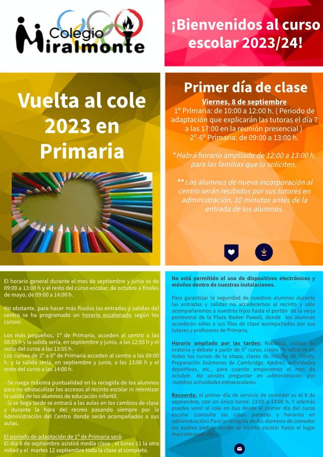 Bienvenida Primaria 2023-24 - Colegio Miralmonte