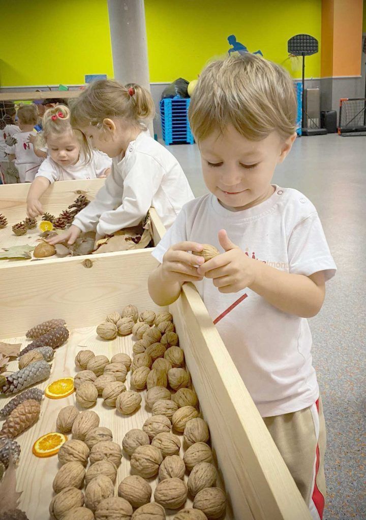 Niño juega con nueces