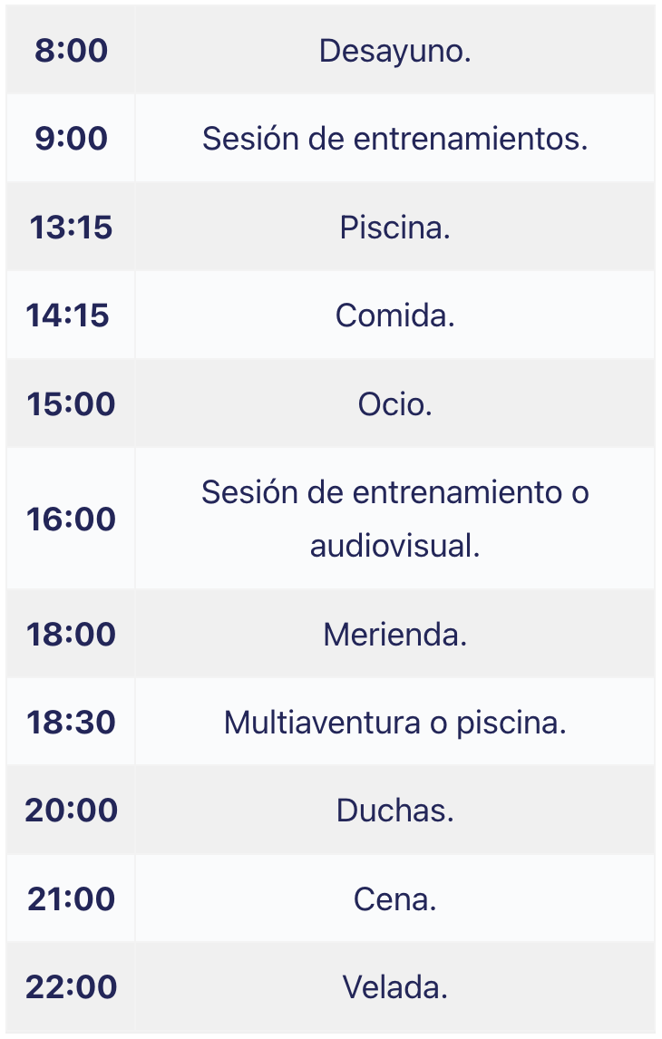 Horarios - Academia Atlético de Madrid - Campus en Miralmonte