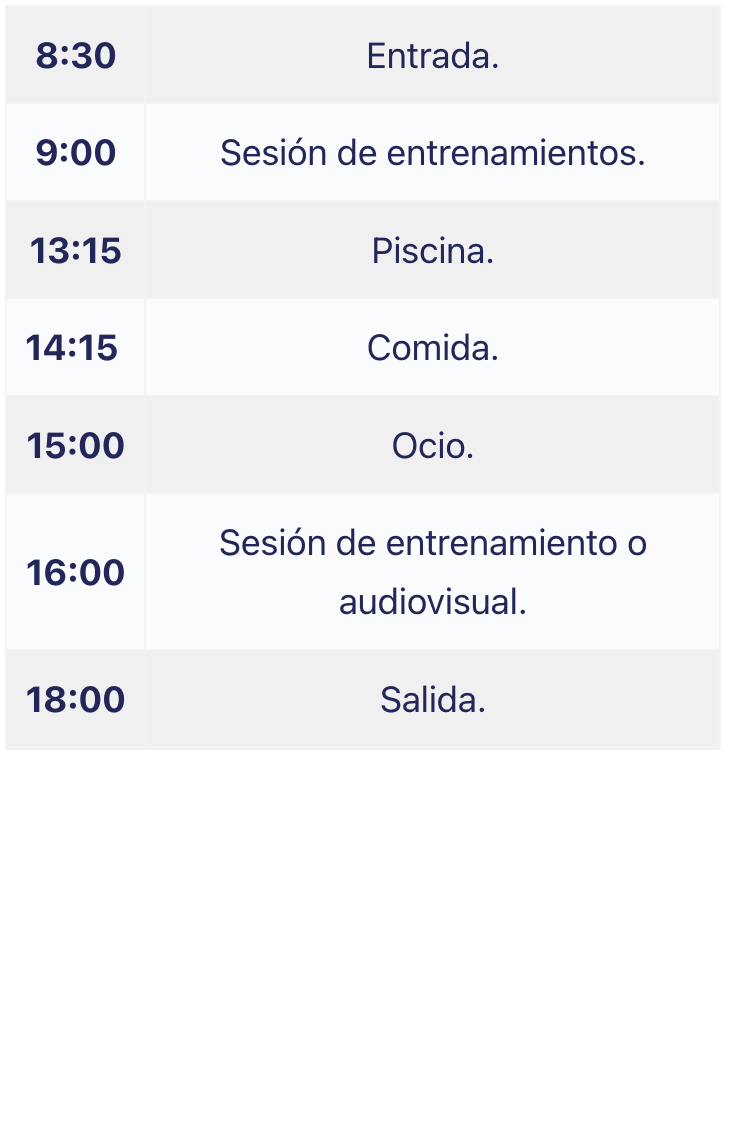 Horarios - Academia Atlético de Madrid - Campus en Miralmonte