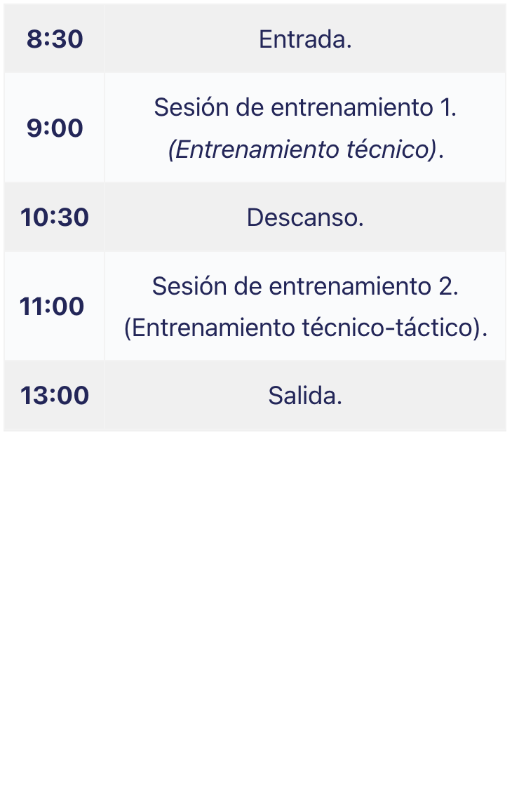Horarios - Academia Atlético de Madrid - Campus en Miralmonte