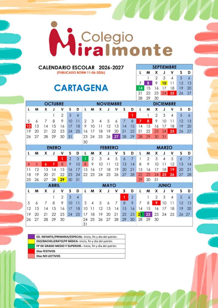 Calendario escolar Miralmonte 2026 2027 Calendario escolar Miralmonte 2026 2027